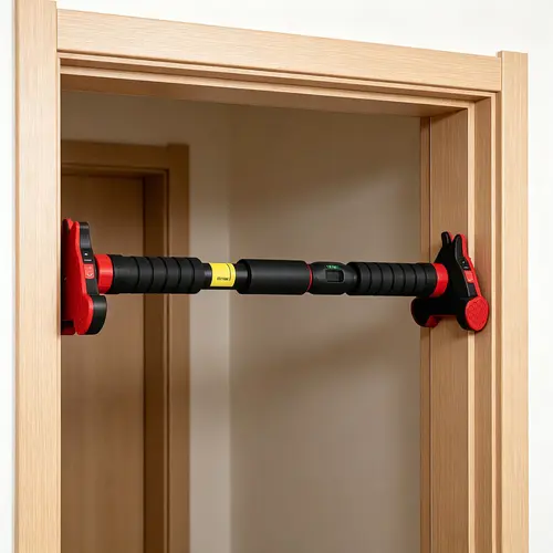 Fathersgife Summervibes Adjustable No-Screw Doorway Pull-Up Bar – Heavy Duty Steel, 440lb Capacity, Gear Lock & Bubble Level, Non-Slip Foam Grips – Fits 27.6"-42" Frames, Portable Home Gym Strength Trainer