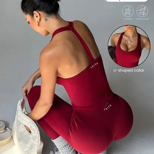 Women's Seamless Sports Jumpsuit Set, Sleeveless Sports Jumpsuit, Neckline Design, Ideal for Cycling & Daily Activities, Comfortable & Stylish