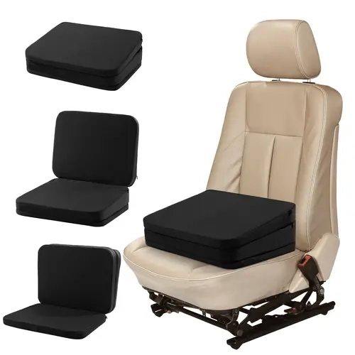 Adjustable Adult Car Booster Seat - Automotive Interior Cushion, Backrest Cushion, 3-Height Adjustment, Lower Back Pain Relief for Short Drivers, Compact Size, Fits Most Car Interiors, Reduces Discomfort, 17"x12.8"x6.3" Black Accessory