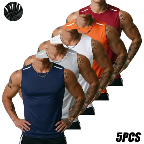 Men's Sleeveless T-Shirts/Tank Tops (Pack of 5) - Summer Lightweight Breathable Mens Tops, Soft Stretchy Activewear, Loose Slimming Plus Sizes, Sweat-Wicking Quick-Drying, Ideal for Outdoor Sports, Casual Wear