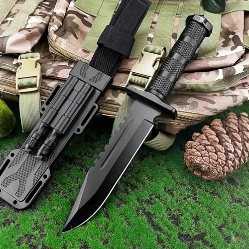 High Hardness Survival Fixed Blade Knife with Sheath 5Cr18Mov Blade ABS Handle Cutting Outdoor Camping Knife Carry-On Rescue Bush Knife EDC Adventure Tools Outdoor Knives