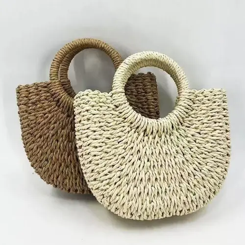 French Style Simple Half Circle Straw Bag, Creative DIY Bottom Bag, Beach Bohemian Handbag, Casual Everyday Hobo, No Accessories Included, Basic Nude Bag, Casual Fashion Bag