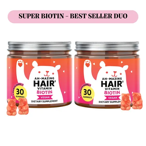 Bears with Benefits Super Biotin best seller duo: Biotin Gummies for Hair Growth, Skin & Nails –  5000 mcg Biotin + Vitamins C & E + Zinc - 30 Gummies - Vegan Wild Berry Flavor