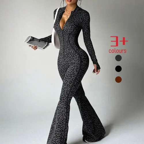 Women's Seamless Leopard Print Yoga Suit, High Waist Butt Lifter, Long Sleeve Zipper, Slim Fit Workout, Running Sportswear, Stretchy Sports Outfit