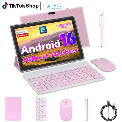 PEICHENG 2026 New Arrival Android 16 Tablet - 10.1" Screen Device, 20G(6+14) RAM, 128GB Storage, Octa-Core 2.2GHz Processor, Wireless Bluetooth Work Bundle with Keyboard, Mouse, Case & Stylus, Ideal Father's Day Gift