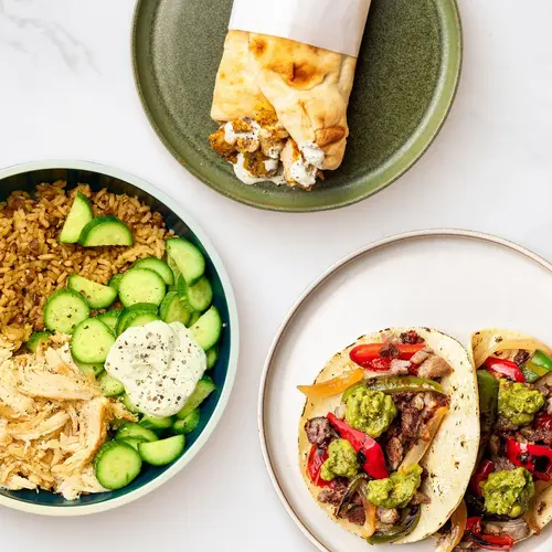 Hungryroot High Protein Meal Kit Recipe Bundle - 3 Recipes (Carnitas Tacos, Black Pepper Chicken Naan, & More) - 6 Servings - Includes Corn, Rice, & Nutritious Foods