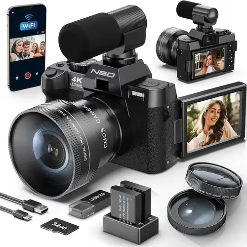 NBD S100 Pro Compact 4K Digital Camera for Photography - 48MP, 16X Zoom, WiFi, 32GB TF Card, Upgraded Lens & Battery, Autofocus, Anti-Shake, Vlogging Camera for YouTube Travel, Content Creator Camera, Wireless