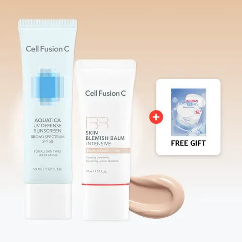 Cell Fusion C Korean BB Cream & Hydrating SPF 50 Sunscreen Duo | Skin Blemish Balm Intensive Skin Tint + Aquatica UV Defense Sunscreen