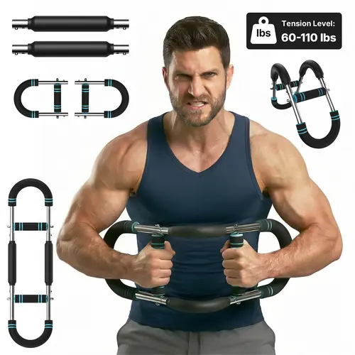 Merach Adjustable Power Twister Bar，with Portable Spring Resistance, Ideal for Upper Body Strength Training, Builds Muscles for Chest Shoulders and Arms, Home Gym Fitness Equipment for Men BackToSchool