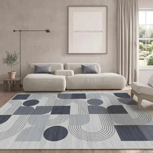 【Back to School】MUGORN Minimalist Abstract Geometric Area Rug - Non-Slip Rubber Backing, Machine Washable Plush, Traditional 1-Piece Indoor Modern Rug for Kid Room, Pet-Friendly Household Carpet