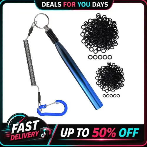 TRUSCEND Wacky Rig Tool Kit for Bass Anglers - Gradient Thicker Aluminum Tube Stays Rigid, Tough 304 Steel Head, 2 Crossed Rings, 6.3in Lanyard, 210 O-Rings, Quick Assembly, Time-Saving Setup, Boost Bites on Soft Worms, Designed to Pair with Soft Worms