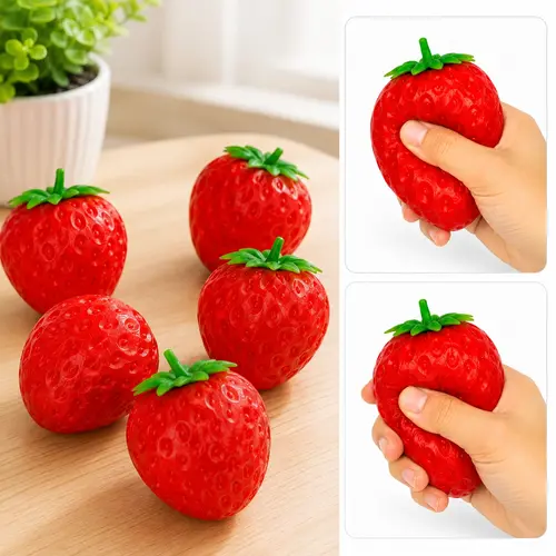 Strawberry Squishy Silicone Stress Relief Toys, Soft-Bounce Fruit Slow Rising Stress Ball, Fun Sensory Squeeze Toy for Holiday Party Gifts, Interactive Home Decor
