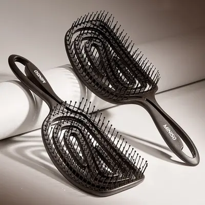 MINISO Original Product Coffee Grounds Comb, Volumizing Crown Ridge Ribbed Comb, Boar Bristle Scalp Massage Comb for Women, Home Use
