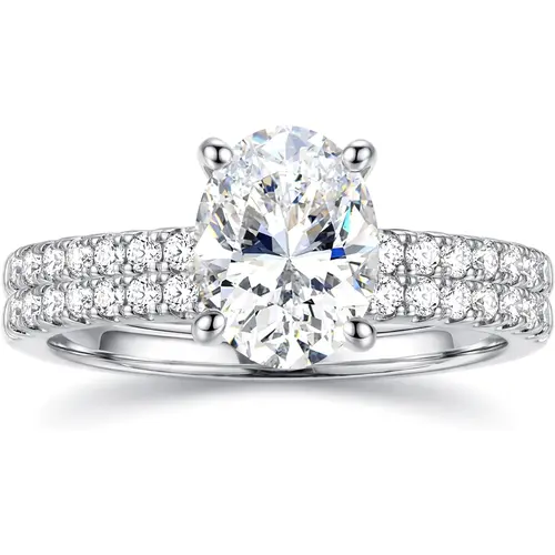 MILACOLATO Women's Non Tarnish 14 Karat Gold Plated Oval Cut CZ Engagement Ring Set, Stackable Wedding Promise Band, Tarnish Proof Costume Jewelry, Gifts for Women (Sizes 5-10), Promise Ring