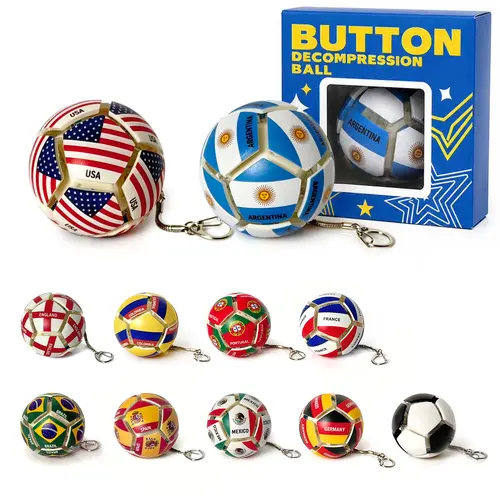 HXD-ERGO Sports Soccer Fidget Keychain, Clip-On ABS Collectible with Modular World Flag Design, Smooth 12-Sided Clickable Sensory Toy for Stress Relief, Oddly Satisfying Clicking Sound, Flexible Collector's Edition