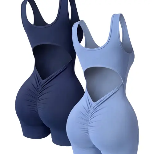 Women's Backless One Piece Yoga Romper Tank Top Shorts Slim Fit Workout Gym Fitness Activewear Jumpsuit