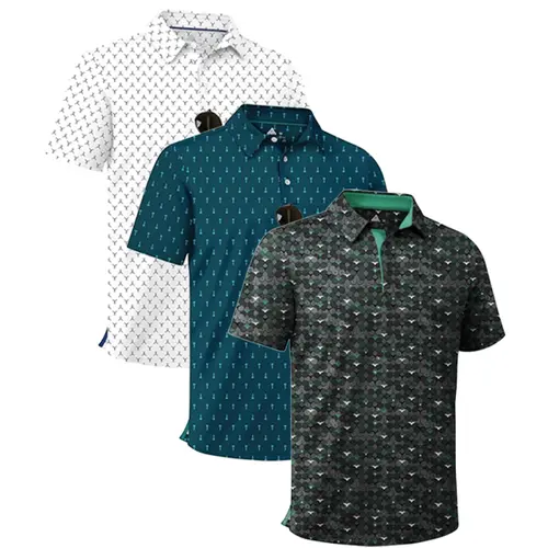 ZITY Men’s 3-Pack Short Sleeve All Over Print Polo Shirts - 4-Way Stretch, Breathable, Moisture Wicking, Cool Touch, UPF 30+ Protection, Casual Outdoor Men's Clothing Top - Holiday Mens Gifts, Gifts for Boyfriend