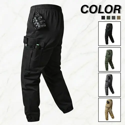 Men’s tactical cargo pants—durable work trousers with multiple pockets, suitable for outdoor construction, hiking, and mountaineering. Regular fit, solid color, ideal for spring and autumn; hiking gear.Summervibes