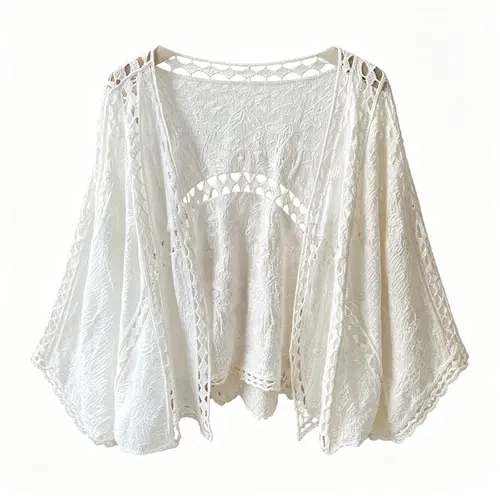 Women's Boho Lace Crochet Cardigan - 3/4 Cropped Sleeves, Open Front, Cool-Touch Fabric, Summer European American Beach Sun Protection Cover-Up Outerwear (Women's Clothing)