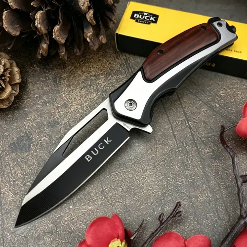 DA130 Pocket Knife, 5Cr13 Blade Wooden Handle, Camping Survival Outdoor EDC Knife, Travel Hiking Fishing Tool, Portable Multipurpose Survival Gear, Outdoor Camping Knives