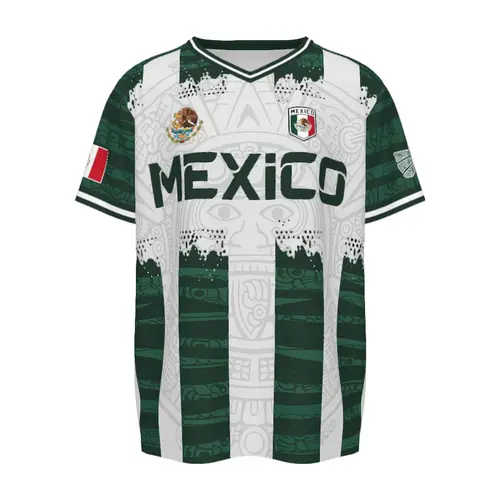 2026 Mexico Aztec Calendar Soccer Jersey, All over Print, Casual Style for All Seasons, Unique Piedra del Sol Design, Classic Throwback Jersey
