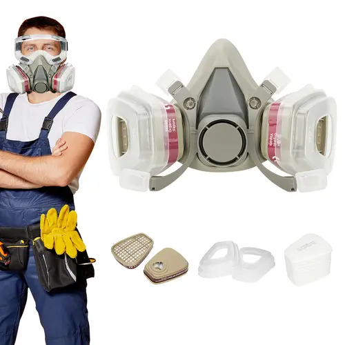 Reusable Respirator Gas Mask with Filters and Safety Goggles, Dustproof Paint Spray Protective Mask for Chemical Work Construction Dual Industrial Set