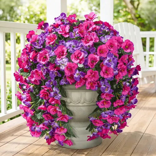 Ivydale 2PCS UV-Resistant Tropical Plastic Hibiscus Artificial Hanging Flowers, Outdoor Porch Decor, Indoor Wedding-Wardrobe-Windows-Garage Accents, Casual Home Decor Gift with Fruit Ornaments