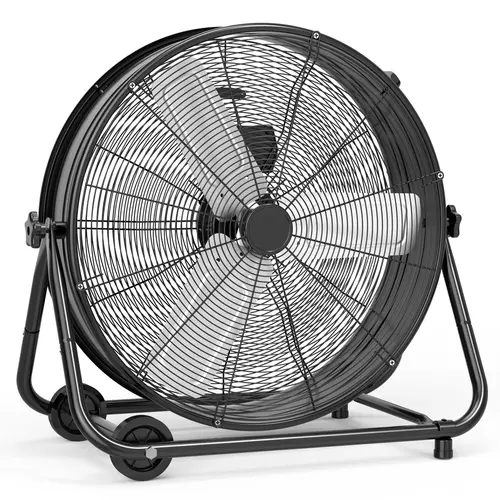 Garvee Upgraded High Speed Industrial Drum Fan - 24 Inch Metal Floor Fan with 3 Speeds, 360° Adjustable Tilt, Heavy Duty Air Circulator for Warehouse, Garage, Workshop, Factory, Basement