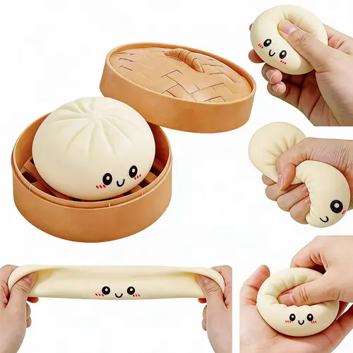 Soft Bun Squishy Toy, Cute Food Shaped Squeeze Toy, Stress Relief Fidget Toy for Mood Calming Sweet Daily Gift
