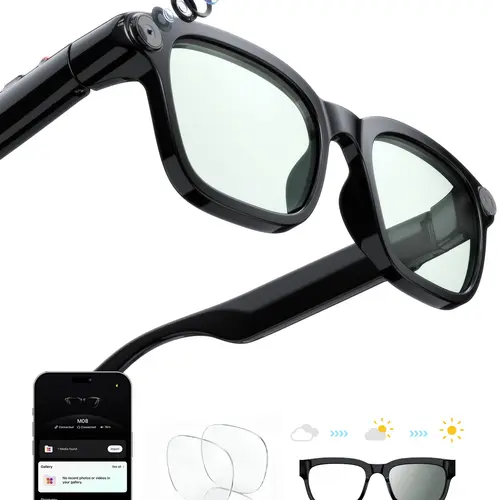 AI Smart Wearable Glasses - 8MP Digital Camera Recording Glasses with Photochromic Lenses, Hands-Free Vlog Photo & Video Capture, Real-Time Translation, Wireless Smart Audio Eyewear with Batteries for Travel Outdoor, Smart Glasses, Ai Smart Glasses × 1