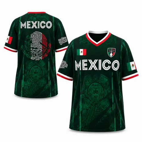 2026 Mexico Soccer Jersey,  Chichén Itzá Pyramid Graphic Retro Soccer Jersey, All over Print, Casual Style for All Seasons, Classic Throwback Jersey Sportswear Top