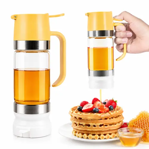 AISOON Round 9oz No-Drip Glass Honey Dispenser with Handle, Leakproof Storage Bottles & Jars for Coffee Station & Maple Syrup, Thoughtful Gift for Pancakes (1 Pack)
