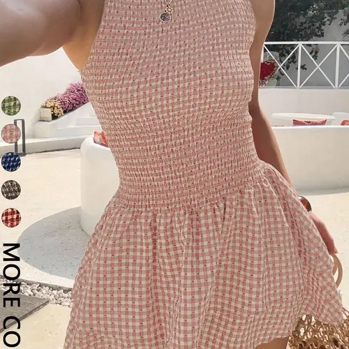 Women's Casual Sleeveless Plaid Dress, Short Fitted Party Dress for Date Night Outfit, Music Festivals, Perfect for Special Occasions