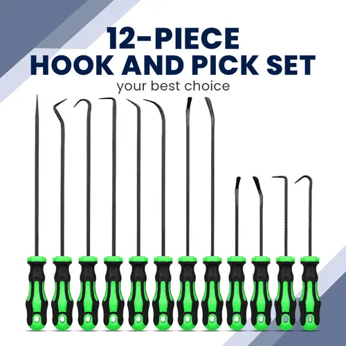 12-Piece Carbon Steel Pry Hook Set, Long-Handle & Mini Disassembly Pullers for Automotive Oil Seals, O-Rings & Sealing Pads, Ideal Mechanic Tools for Dad, Husband on Father's Day, Car Guy, Long‑Reach Handle