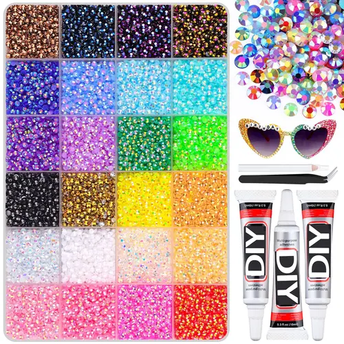 24-Color Rainbow Nail Art Rhinestone Kit, Flatback Crystals & Rhinestones, DIY Nail Accessories with Glue & Pickup Tool, Multi-Color Nail Decoration Set, Essential Nail Gems, Nail Art Supply, Nail Art Products