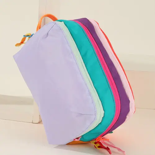 Multi-Use Large Capacity Travel Organizer Bag, Simple Colorblock Plaid Washbag, Geometric Aesthetic Portable Storage Bag, Travel Organization Pouch