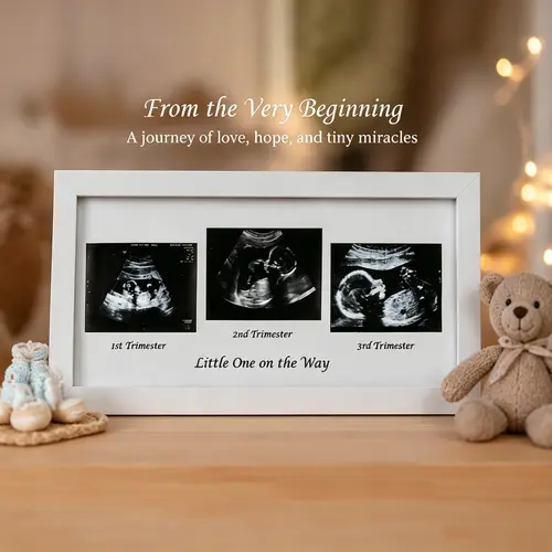 Wooden Photo Frame for Pregnancy Announcement, 6x4 Inch Baby Ultrasound Sonogram Picture Frame Gift, First Bath Party Memory, Boho Style Wall-Mounted Frame