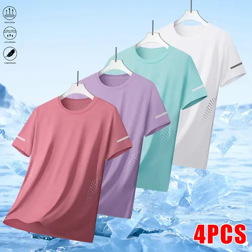 Women’s 4-piece summer short-sleeve casual crew-neck T-shirt set—casual short-sleeve tops, summer tops, fashionable basic casual T-shirts, suitable for outdoor sports, fitness, running, and casual wear，summervibes.