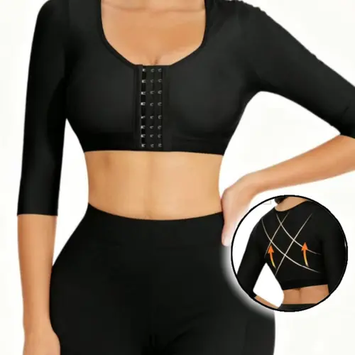 Colombian Faja Women's Solid Color Upper Arm Shaper Long Sleeves Front Closure Shapewear Bra Tank Top, Slimming Arm,High Stretch Shapewear Crop Top, Comfortable Farbic Womenswear, Ladies Shapewear for Daily Wear, Body Shapers, Shapewear Clothing