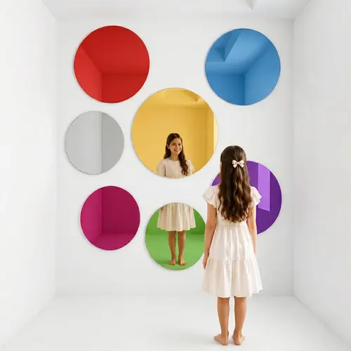 Special Supplies Sensory Circle Wall Mirror - Interactive Acrylic Mirrors for Wall Decoration and Sensory Toys for Kids Classroom or Home -Sensory Room Decor -Visual, Tactile Stimulation (7 Pk)