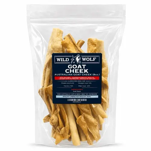 Goat Cheek Dog Chews (8oz.) 100% Natural Dog Treats - Single-Ingredient and Loaded with Nutrients - Natural Scent - Supports Dental Health