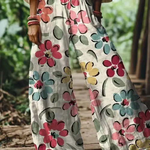 Women's Floral Print Boho Style Casual Loose Wide Leg Elastic Long Pants, Comfortable Breathable Fabric, Ideal for Vacation, Home, Daily Wear, Suitable for Spring Summer Fall, Bohemian