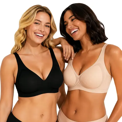 COMFBAY 2026 Summer Ultra-Thin Women's Basic Soft Bras - Low-Cut Deep V Jelly Wireless Seamless Breathable Lightweight Gel Back Smoothing Padded Everyday Tops