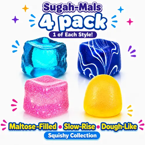 Sugah-Mals Sensory Squishy Collection - Slow-Rise Stress Ball Fidget Toys: Ice, Glitter & Gummy Orbs with Soft Maltose Texture