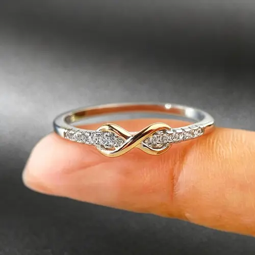 Women's Elegant Bohemian Infinity Band Ring - White Gold-Plated Copper, 8-Segment Color Separation, Synthetic Cubic Zirconia, Casual Trendy Jewelry, Elegant Rhinestone Statement Multi Ring for Bohemian Enthusiasts, Everyday Wear, Elegant Rhinestone Ring