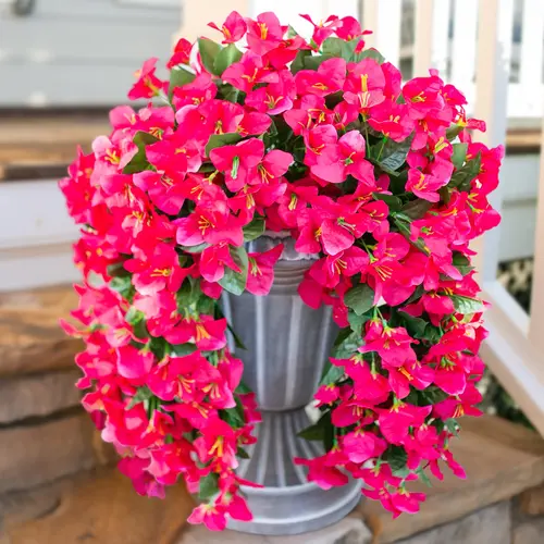 Ivydale Bougainvillea Artificial Hanging Flowers Plants for Outdoors Decoration, 2pcs Fake Flowers Silk Bougainvillea Vines Realistic UV Resistant Faux Flowers for Planters Porch Patio Urn, Hot Pink,dorm decor,dorm room decor