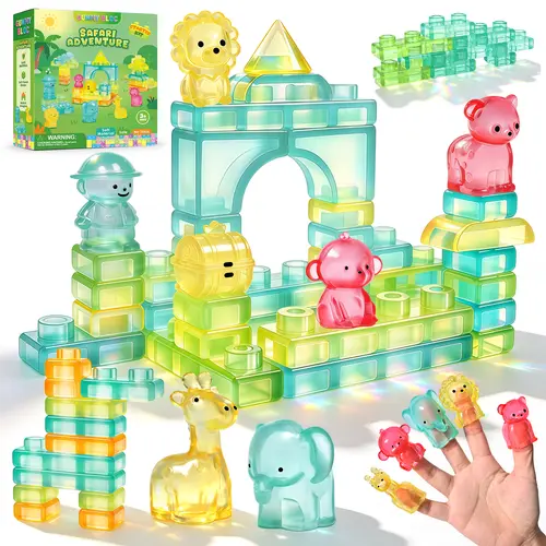 JoySpot Jelly Building Blocks Jungle Expedition Sensory Soft Building Blocks for Toddlers, 52 PCS Montessori Squishy Stacking Toy Set, Jungle Animal Theme Squeeze Blocks , Non-Toxic STEM Preschool Gift for Boys Girls Age 3+ tiktokshopbacktoschool Building