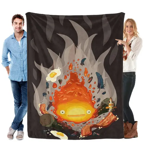 Howl's Moving Castle Calcifer Inspired Flannel Blanket - Ultra Soft, Lightweight Cozy Flannel Throw for Bedroom, Couch - Anime Magic Decor for Kids' Bedding, Fan Birthday Christmas Gift, Flannel Blankets, Lightweight Cozy Blanket
