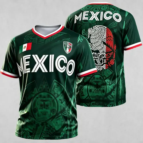 2026 Mexico soccer Jersey Shirt V Neck SportsChichén Itzá Pyramid Graphic  Retro for Men WomenTribal Sun Stone Graphic All Over Print Casual Sports Jersey Lightweight Breathable Fan Wear Gift S-5XL