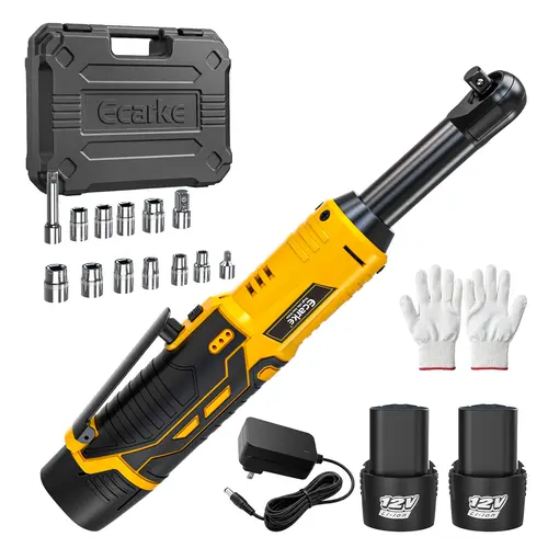 3/8"Cordless Electric Ratchet Wrench Set, 60FT-LBS(80N.m) Torque with Variable Speed, 10 Sockets, LED Light, 1/4"-Adapter, 1/2"-Adapter, 2 Batteries, Extended Power Tool for Hardware Repairs